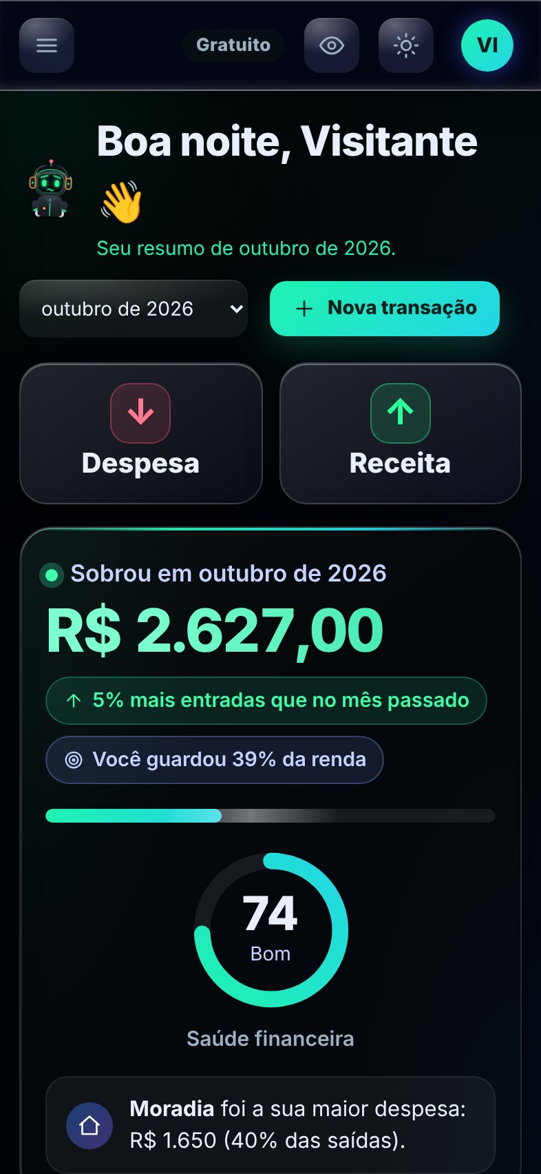 Painel do Legado Financy no celular